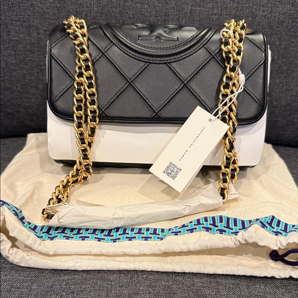 Tory Burch Black Quilted Bag with Gold Chain